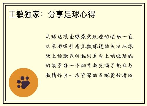 王敏独家：分享足球心得