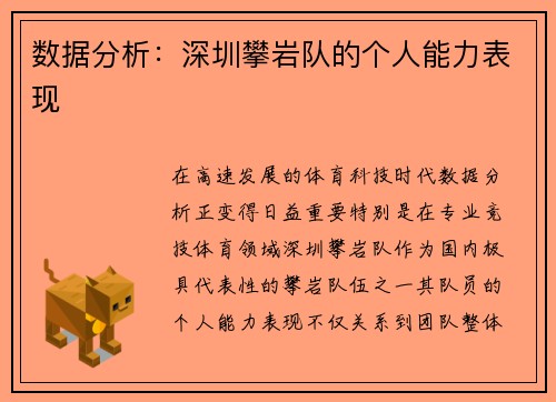 数据分析：深圳攀岩队的个人能力表现